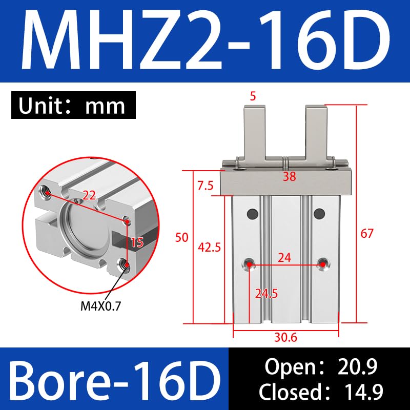 HNJPC Pneumatic Parallel Gripper Claw, 5/8 inch (16mm) Bore with Magnetic, Mini Pneumatic Finger Air Cylinder Gripping Forcep (MHZ2-16D) - Image 2